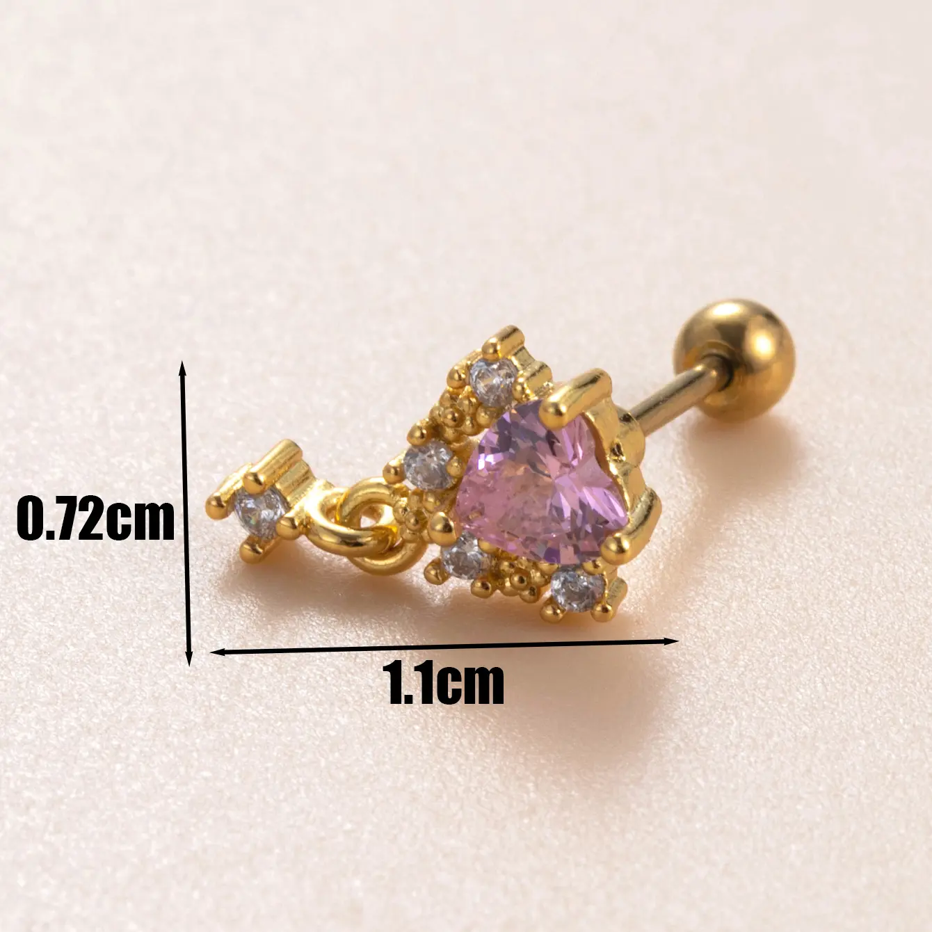 1 Piece Simple Series  Heart Copper   Gold Color Zircon Women's Stud Earrings h5 